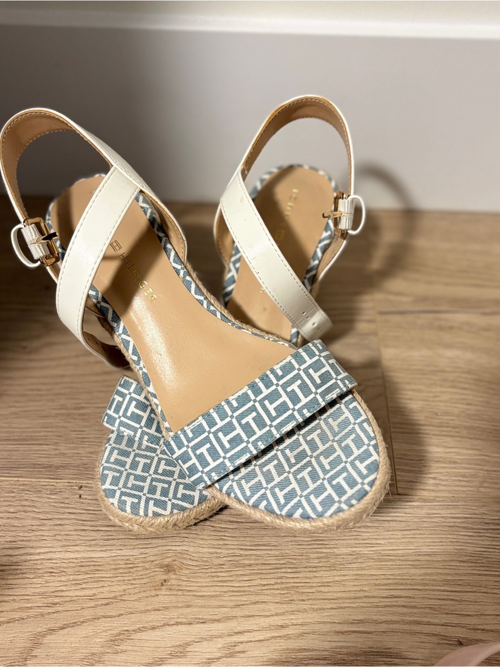 Tommy Hilfiger Blue Geometric Espadrille Sandals with White Ankle Strap